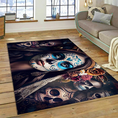 Navak Carpet Horror Skull Girl Dead Gothic Undead Female Carpet Rug for Home Living Room Bedroom Sofa Doormat Decor,Kid Area Rug Non-slip Mat