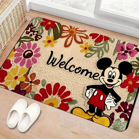Navak Carpet Mickey's Floral Welcome Doormat,Soft, absorbent and non-slip, bathroom room mats, yoga mats, home decoration