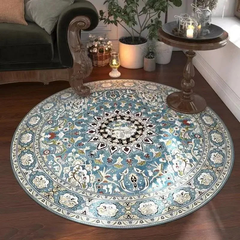 Navak Carpet Moroccan Floral Round Carpet, Washable For Living Room & Dining