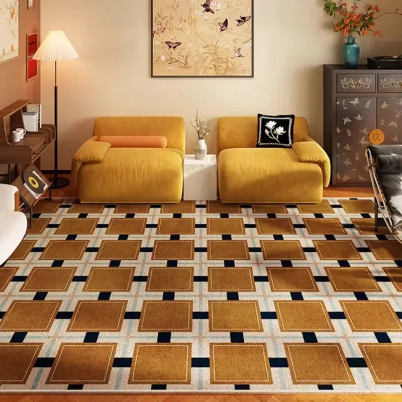 Navak Carpet Retro Luxury Rugs for Bedroom Thick Plush Bedside Rug Large Area Living Room Decoration Checkerboard Carpet Home Fluffy Soft Mat