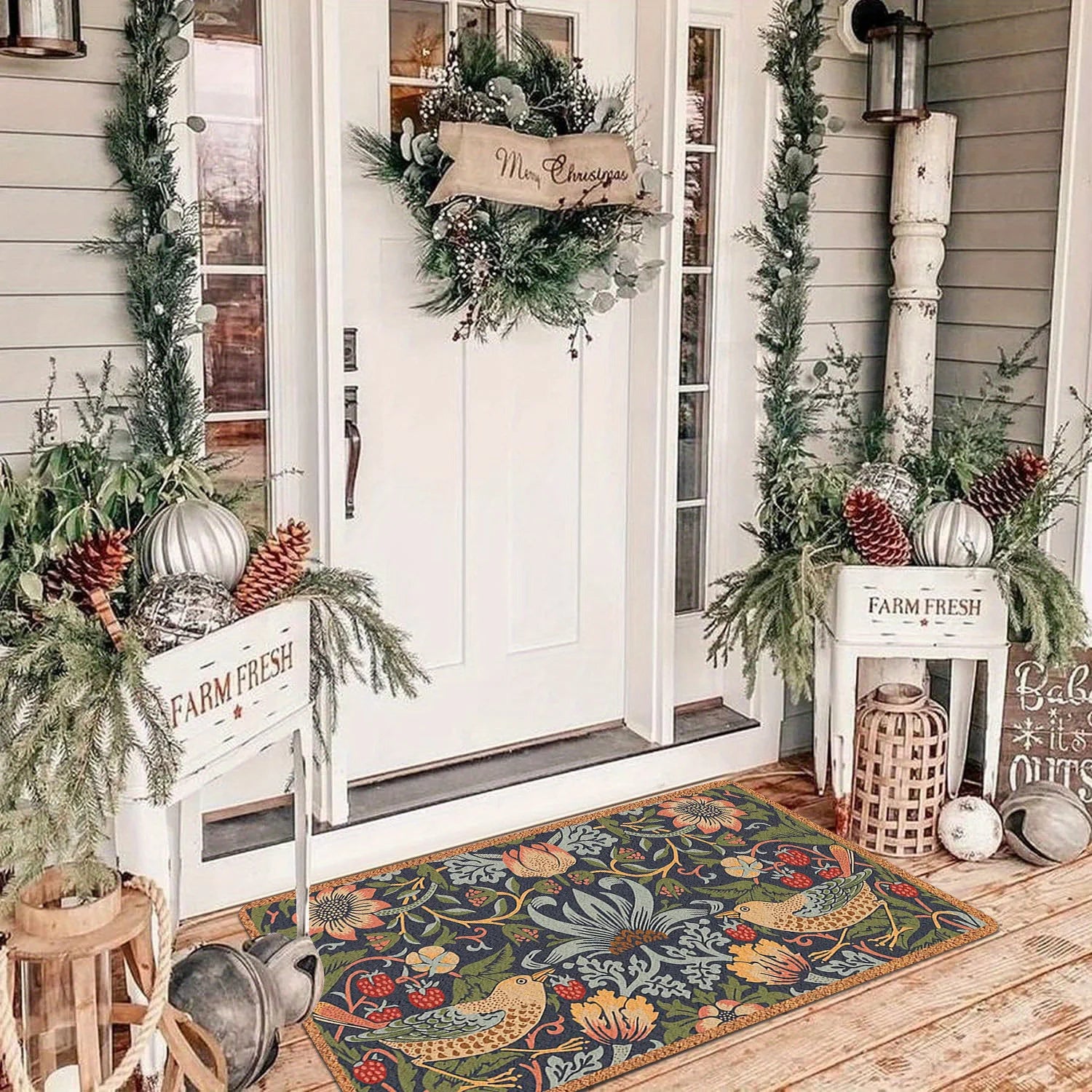 Navak Carpet Soft Symmetrical Floral Bird Welcome Doormat Home Decor Kitchen Hallway Balcony Rug Bedroom Floormat Bath Non-slip Mat Decor