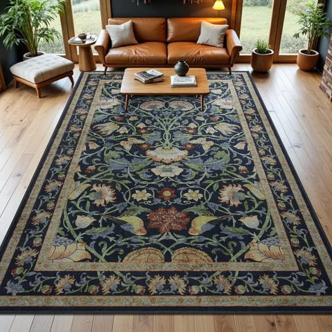 Navak Carpet Nordic Style Living Room Carpet Retro Flower and Bird Print Bedroom Rugs Fashionable Foldable Machine Washable Coffee Table Mats