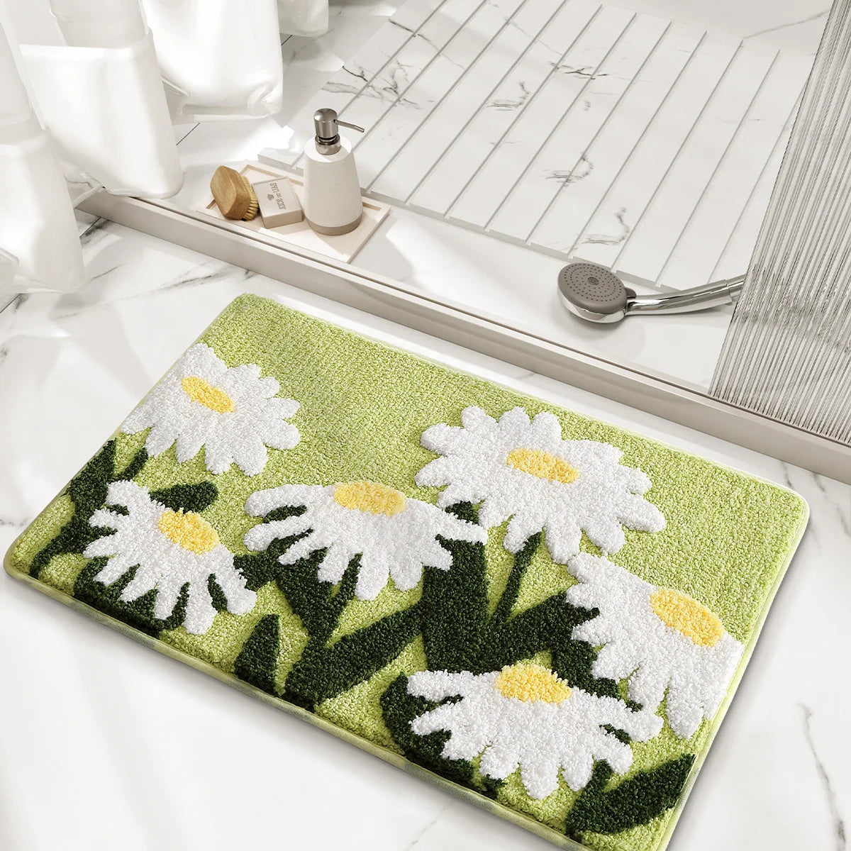 Navak Carpet Exclusive Picks Imitation Cashmere Bathroom Rug Water-Absorbing Door Flower Home Carpet Toilet Door Bathroom Anti-Slip Mat Home Decor