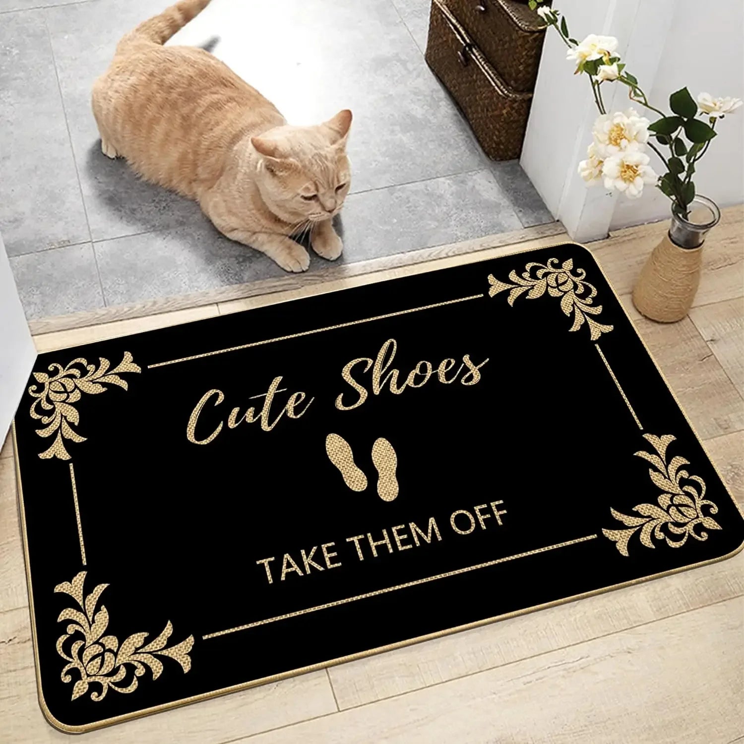 Navak Carpet Funny Welcome Mats Please Take Off Your Shoes Floor Decorative Carpet Non-slip Easy Clean Rug Room Home Office Washable Doormats
