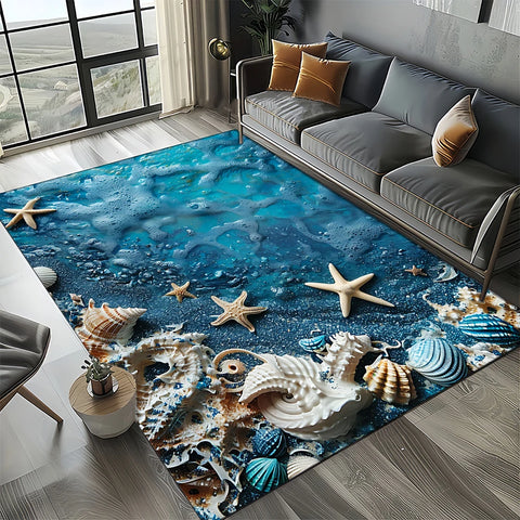 Navak Carpet 2025 New Starfish Beach Shell Sea Star Sand Carpet Rug for Living Room Bedroom Home Sofa Decoration,Kids play Non-slip Floor Mat