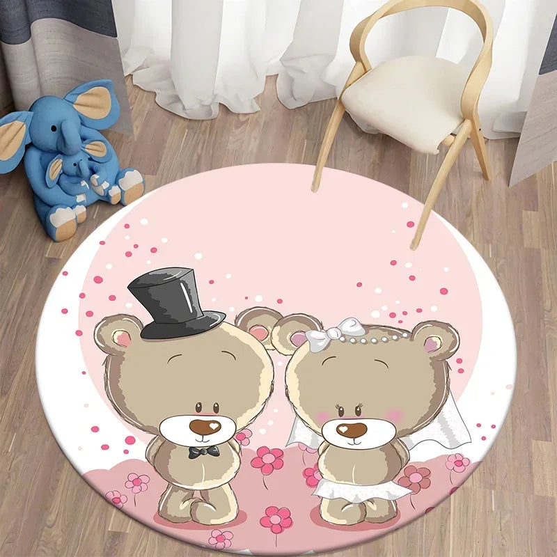 Navak Carpet Cartoon Cute Bear Round Carpet for Living Room Rugs Bath Mat for Children Room Mats Bedroom Carpets Baby Kids Room Home Decor