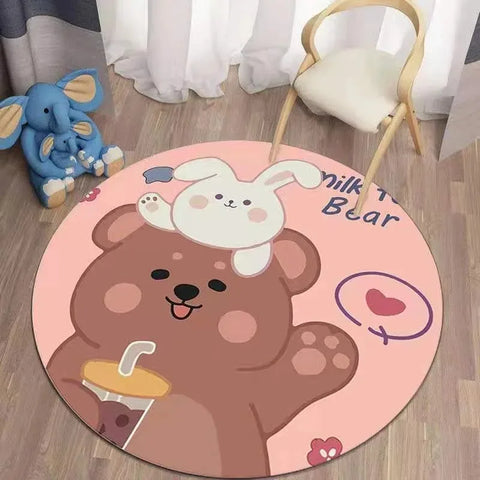 Navak Carpet Cartoon Animal Round Rug Girl Children's Room Crawling Floor Mat Bedroom Living Room