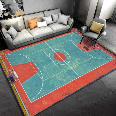 Navak Carpet Basketball Court Motif Carpet for Boy's Bedroom Living Room Decor Sports Themed Welcome Door Mat Non-slip Crawling Play Rug