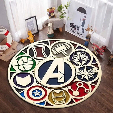 Navak Carpet Daily Picks DISNEY Marvel The Avengers Round Carpet Anime Rug Non-Slip Play Mat Cute Floor Rugs For Living Room Bedroom Kids Mats