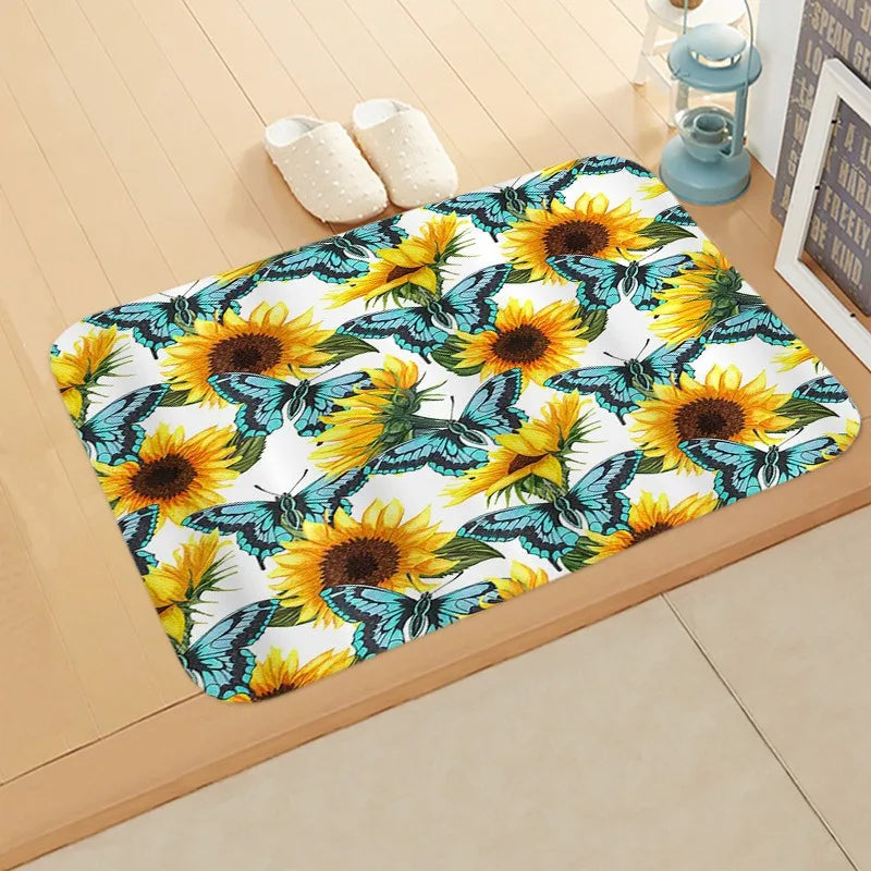 Navak Carpet Sunflower Entrance Welcome Door Mat Flowers Bedroom Bedside Decor Carpet Non-slip Bathroom Kitchen Foot Rugs for Indoor Home