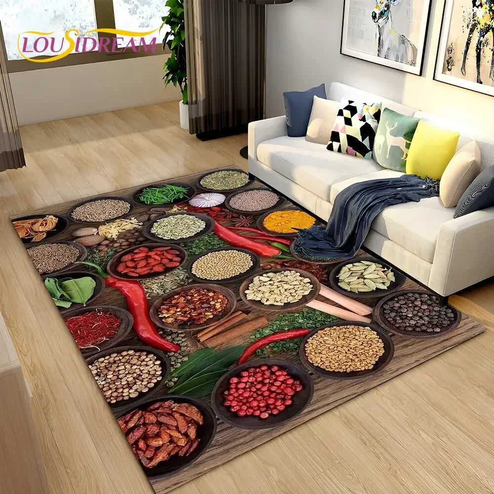 Navak Carpet Vegetable Grains Spice Fruit Seasoning Area Rug,Carpet Rug for Living Room Bedroom Sofa Doormat Kitchen Decor,Non-slip Floor Mat