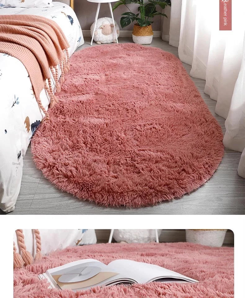 Navak Carpet Exclusive Picks Nordic ins thickened long hair tie-dyed silk hair carpet Modern simple oval bedroom bed rug, living room sofa rug