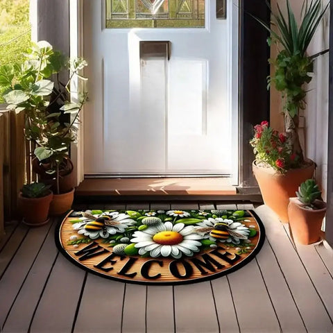 Navak Carpet High Quality Non Slip Half Round Doormat Boho Flower Floral Welcome Rugs Absorbent Washable Entrance Mat Indoor Outdoor