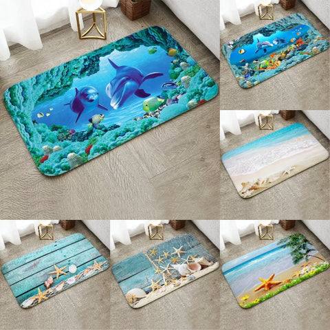 Navak Carpet Fun Starfish Shark Beach Ocean Elements Welcome Floor Mat Entrance Doormats Kitchen Rug Home Decor Anti-slip Washable Carpet