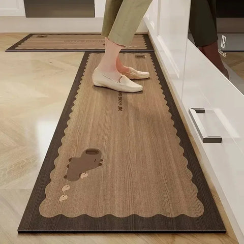 Navak Carpet Kitchen Floor Mat Waterproof Non-slip Vinyl Carpet Pvc Kitchen Leather Rug Cartoon Wood Grain Carpets Alfombras De Cocina 바닥매트