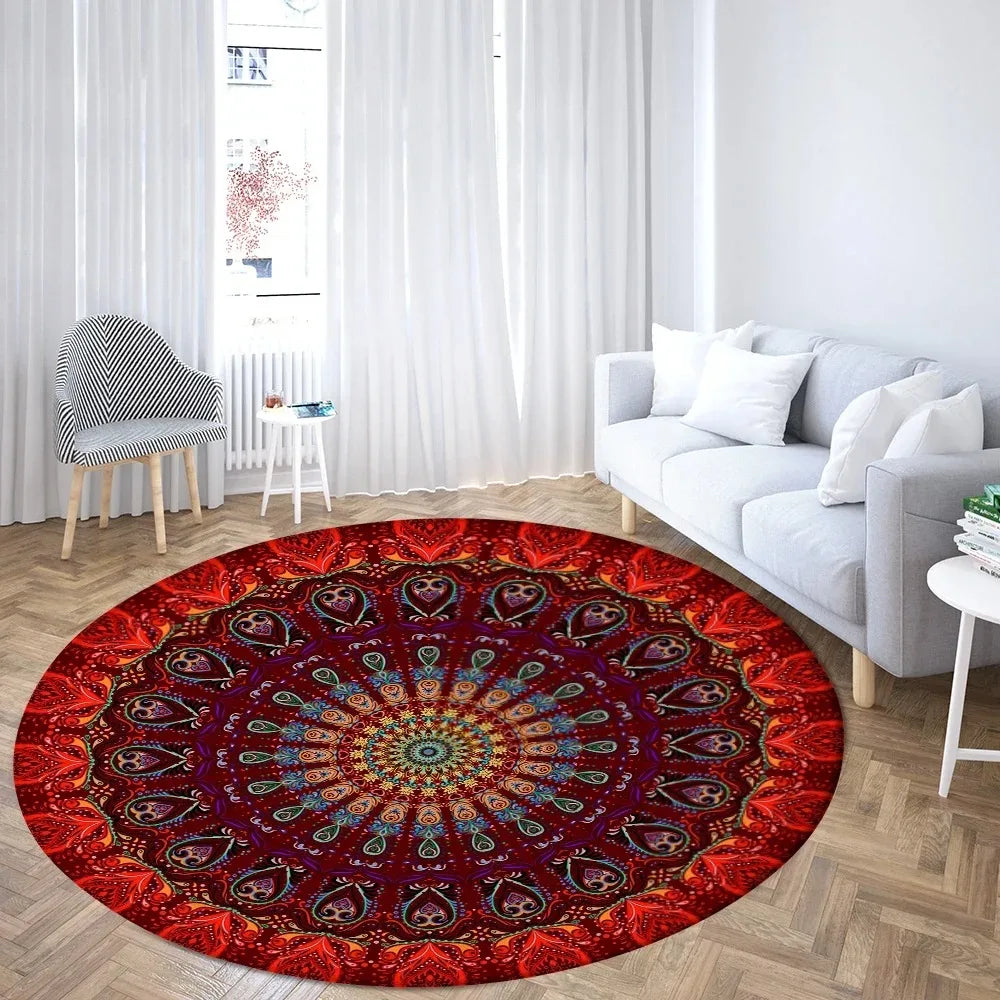 Navak Carpet Psychedelic Mandala Printed Round Carpet for Living Room Bedroom Mat Easy To Clean Festive Atmosphere Decorated Home Decor Rug