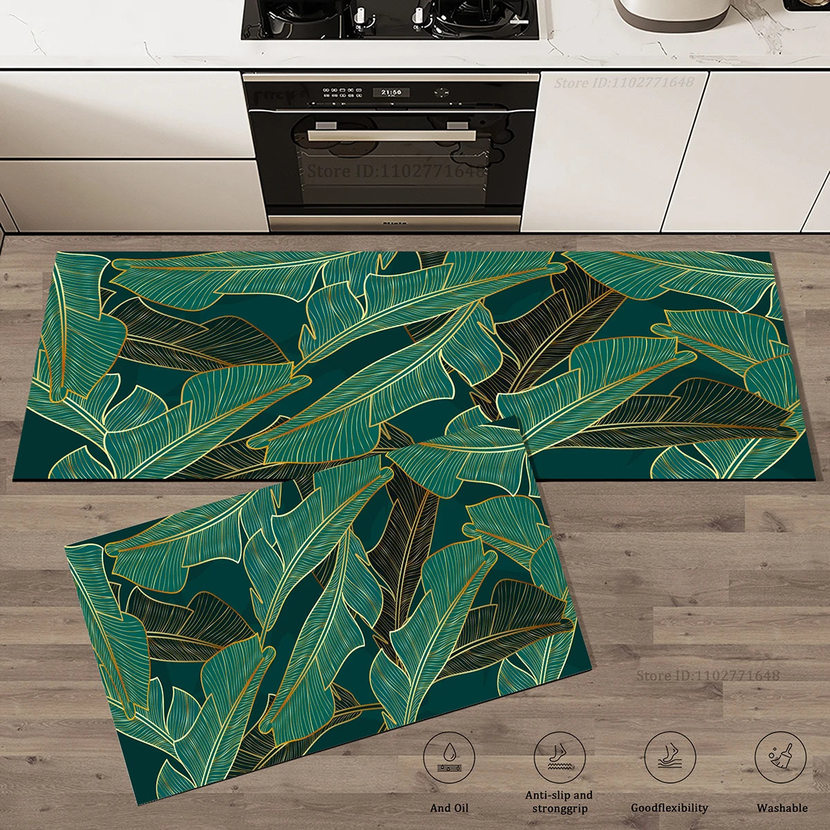 Navak Carpet Green Leaves Kitchen Mat Surface Absorbent Doormat Rug Drying Non-Slip Bathroom Entrance Carpet High Quality Large Washable Mats