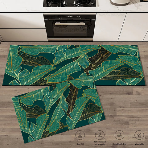 Navak Carpet Green Leaves Kitchen Mat Surface Absorbent Doormat Rug Drying Non-Slip Bathroom Entrance Carpet High Quality Large Washable Mats