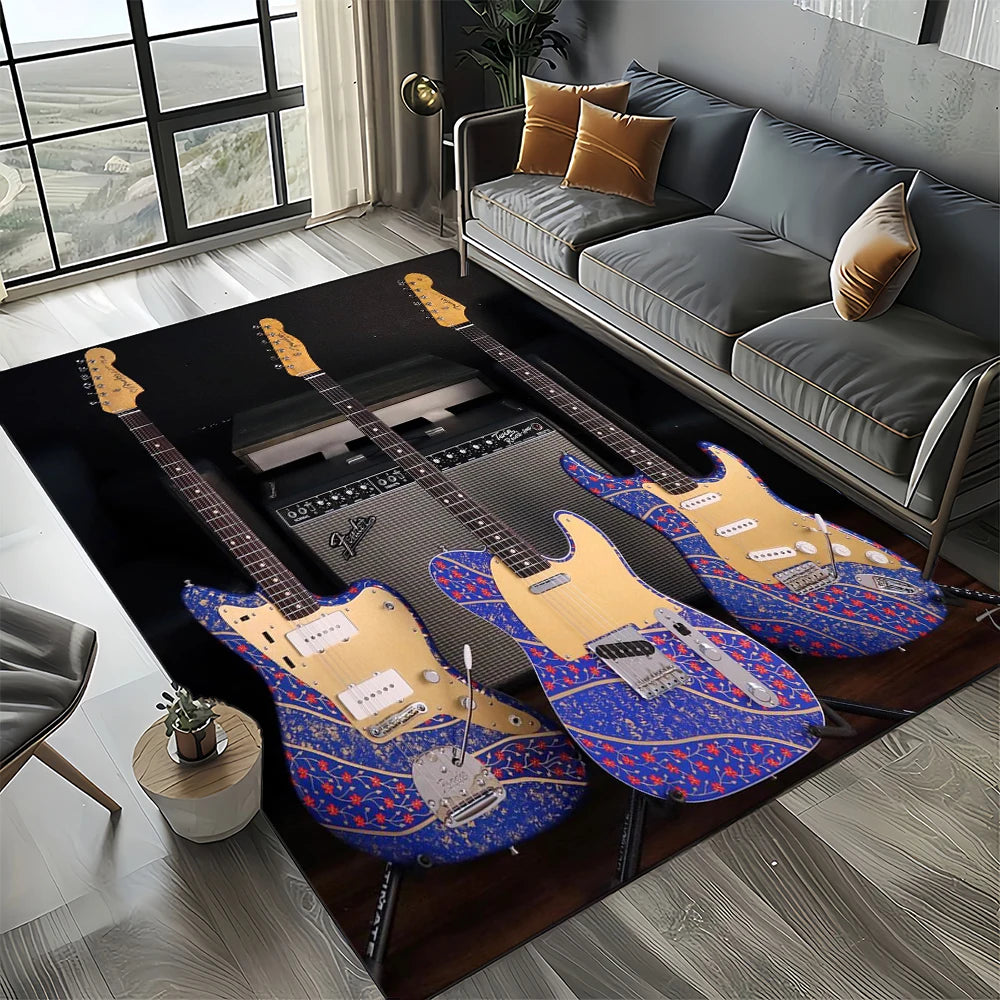 Navak Carpet 27 Style New 3D Fender Retro Guitar Instruments Music Carpet Rug for Living Room Bedroom Home Sofa Decoration,Non-slip Floor Mat