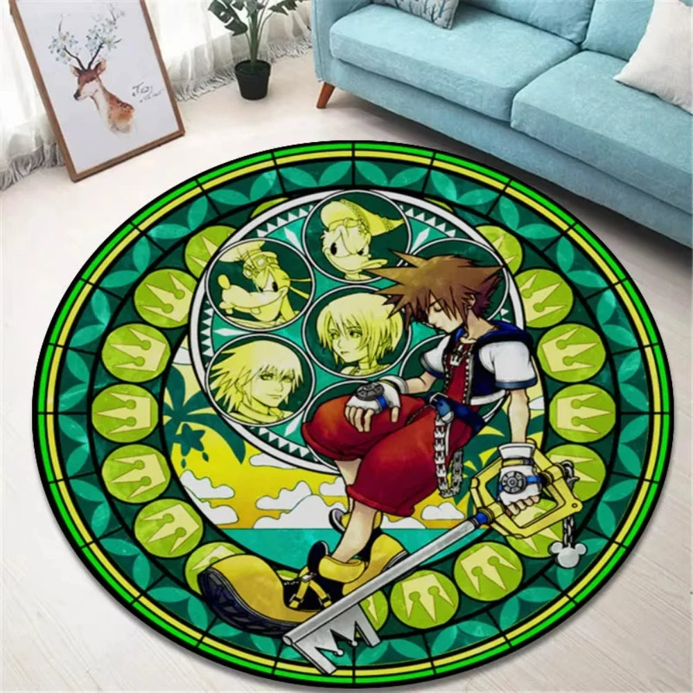 Navak Carpet K-Kingdom Heart Themed Round Carpet for Living Room and Bedroom NonSlip Floor Mat Rug for Gaming Enthusiast Birthday Gift Idea