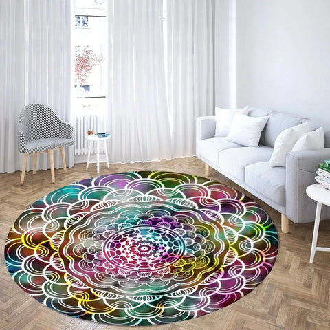 Navak Carpet Psychedelic Mandala Printed Round Carpet for Living Room Bedroom Mat Easy To Clean Festive Atmosphere Decorated Home Decor Rug