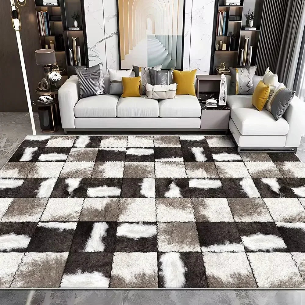 Navak Carpet Modern Imitation Cowhide Luxury Living Room Carpet Sofa Area Rugs Bedroom Large Decorative Rug Washable Porch Anti-Slip Mat
