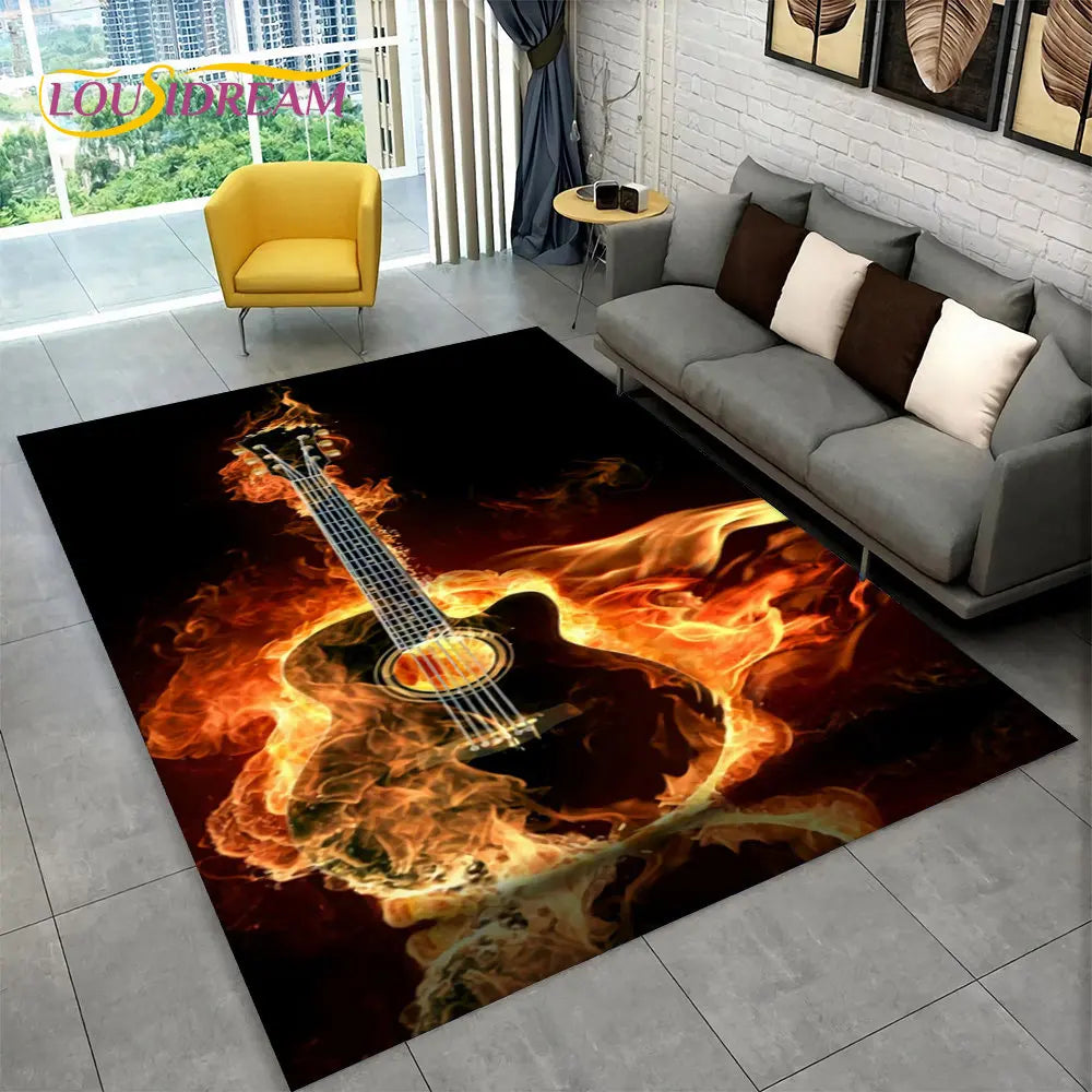 Navak Carpet Classical Guitar Electric Guitar Bass Area Rug,Carpet Rug for Living Room Bedroom Sofa Doormat Decor,Kid Game Non-slip Floor Mat