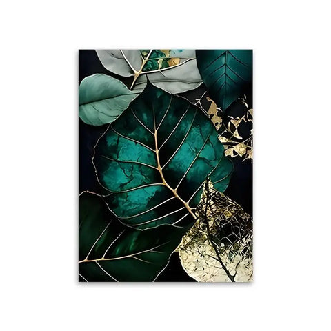 Navak Carpet Abstract Golden Green Plant Leaves Classic Posters Print Self Care Wall Art Canvas Painting For Living Room Bedroom Home Decor