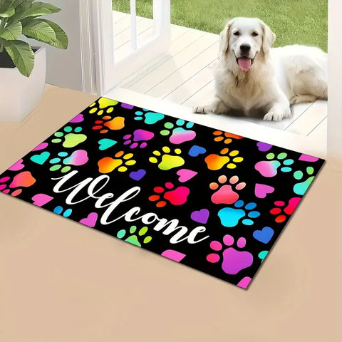 Navak Carpet Vibrant Dog Paw Welcome Mat Anti-Slip Carpet for Bathroom Kitchen Bedroom Living Room Entrance Rug Home Decor Doormat
