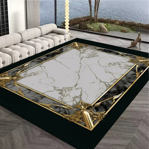 Navak Carpet European Style Large Carpet for Living Room Gold Luxury Decoration Bedroom Area Rug Washable Marble Non-slip Alfombra Tatami Mat