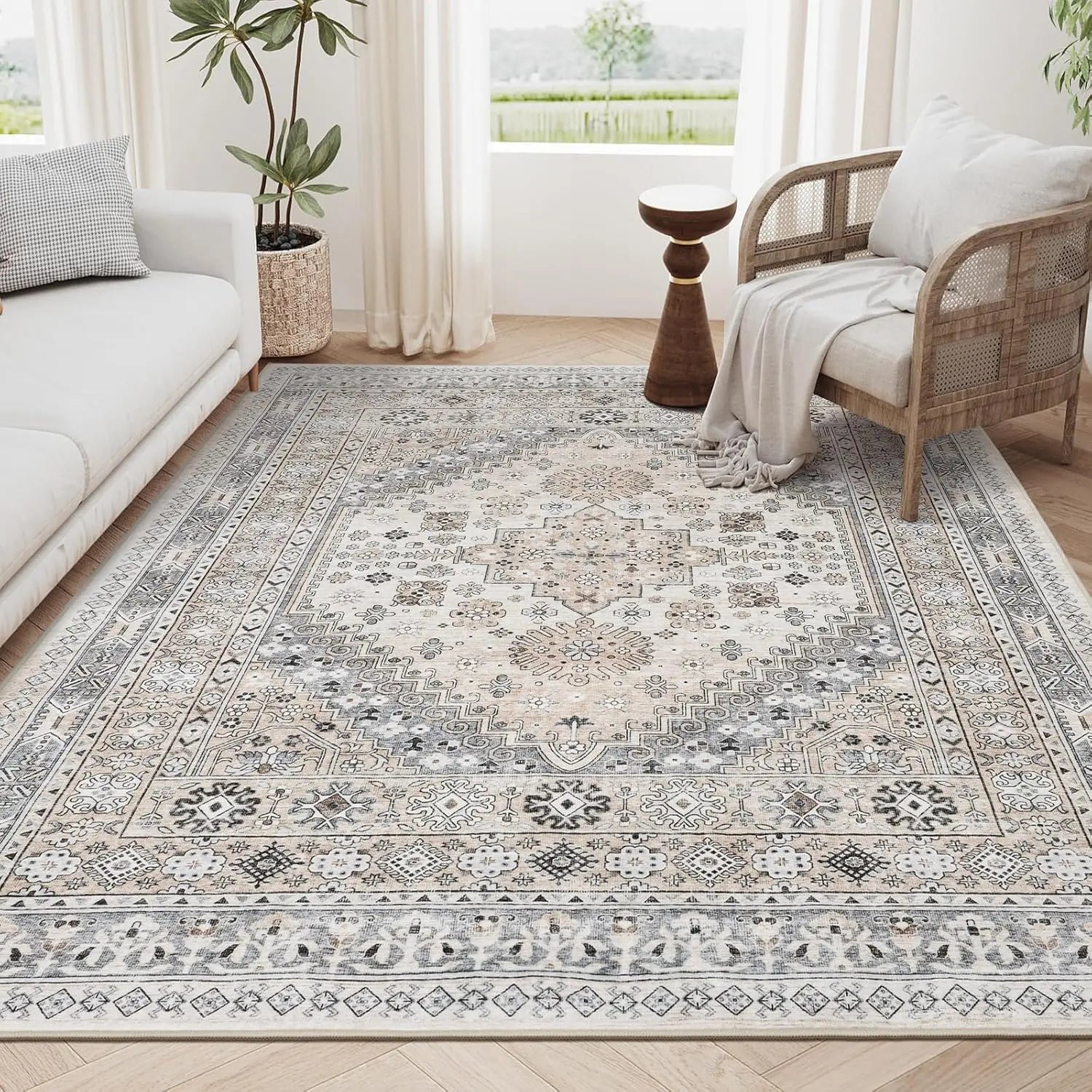 Navak Carpet zesthomeArea Rugs - Ultra-Thin Washble Rug, Stain Resistant Anti Slip Backing Rugs for Living Room,Bedroom, Vintage Home De