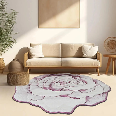 Navak Carpet Exclusive Picks Flannel Carpet Rose Shaped Living Room Mat Round Rug Coffee Table Sofa Cushion Stain-Resistant Non-Slip Mat Home Decor