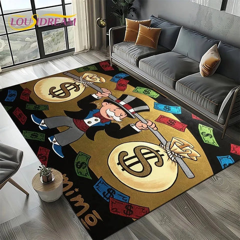 Navak Carpet 3D Rich Man Game Monopoly Dollar Cartoon Carpet Rug for Living Room Bedroom Home Sofa Decoration Kid Area Rug Non-slip Floor Mat