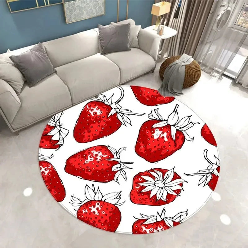 Navak Carpet Lovely Strawberry Print Round Carpet Home Living Room Sofa Bedroom Floor Decoration Kitchen Absorbent Mat
