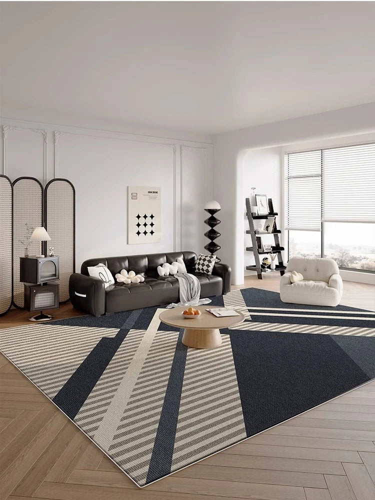 Navak Carpet Dark Blue Cream Striped Carpet Modern Geometric Decorative Rugs Easy Clean Art Lines Living Room Carpets Comfortable Bedroom Rug