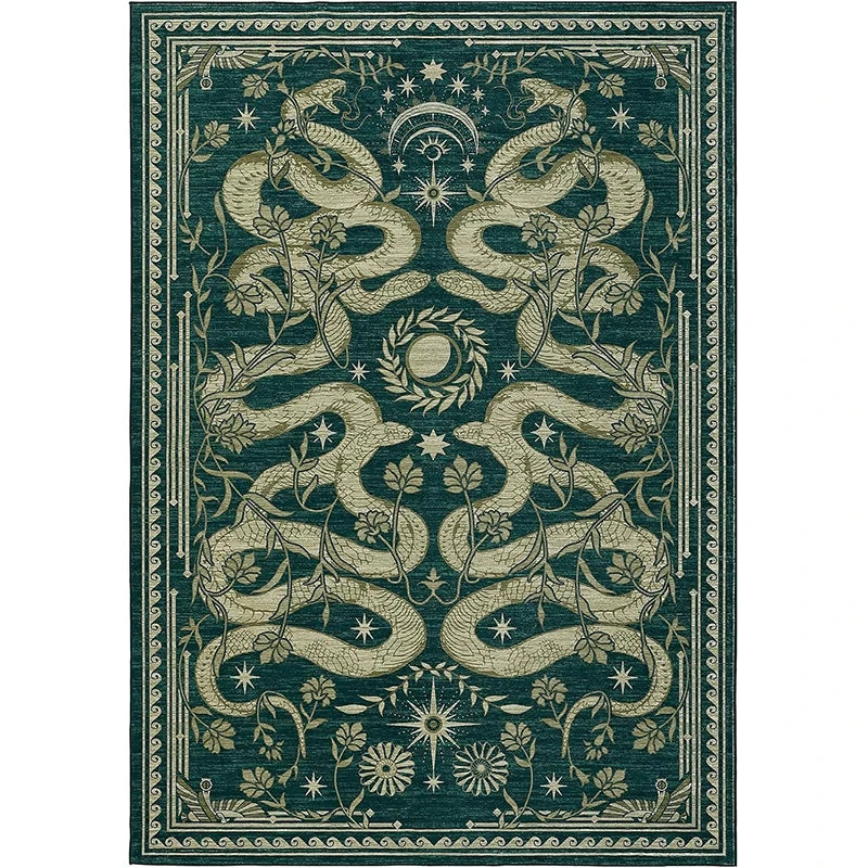 Navak Carpet Green Living Room Carpet Snake Carpets Machine Washable Non-slip Rug Retro Home Decoration Rugs for Bedroom Bedside Floor Mat