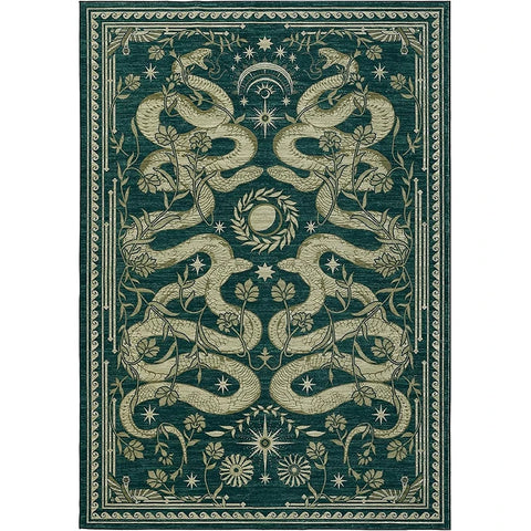Navak Carpet Green Living Room Carpet Snake Carpets Machine Washable Non-slip Rug Retro Home Decoration Rugs for Bedroom Bedside Floor Mat
