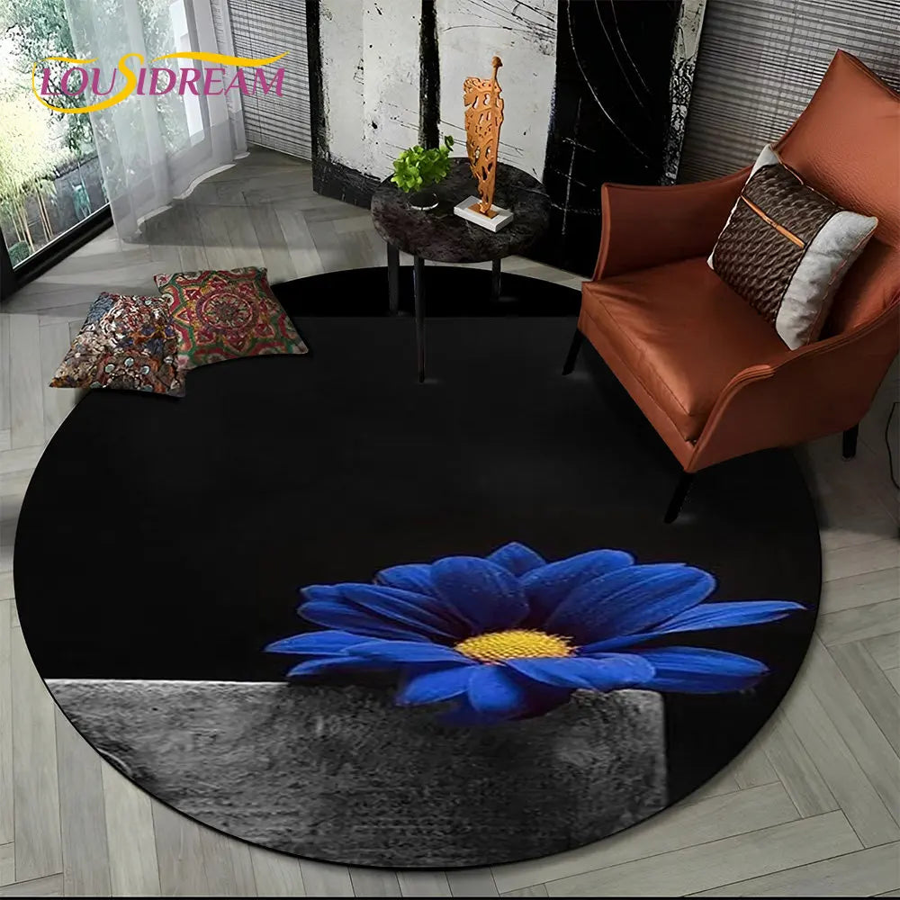 Navak Carpet 3D Daisy Nordic Flower Sunflower Round Area Rug,Carpet for Living Room Children's Bedroom Sofa Playroom Decor,Non-slip Floor Mat
