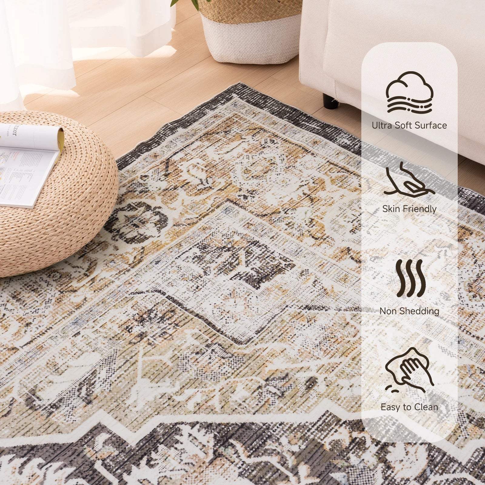 Navak Carpet Orhopui Boho Area Rug, Machine Washable Outdoor Camping Rug, Non-Slip Stain Resistant Machine Washable Rug