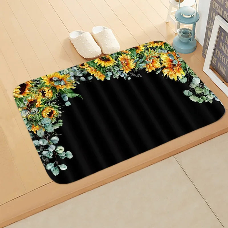 Navak Carpet Sunflower Entrance Welcome Door Mat Flowers Bedroom Bedside Decor Carpet Non-slip Bathroom Kitchen Foot Rugs for Indoor Home
