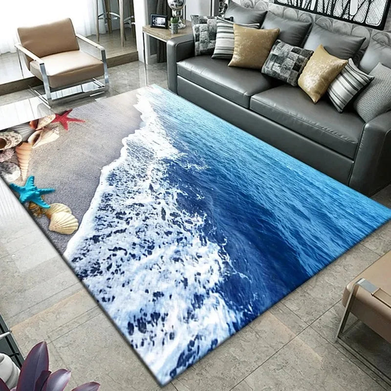 Navak Carpet3D Beach Sea Waves Pattern Carpet Door Floor Mat Fish Doormat Non-slip Floor Mat Living Room Rug Home Room Bedroom Decoration