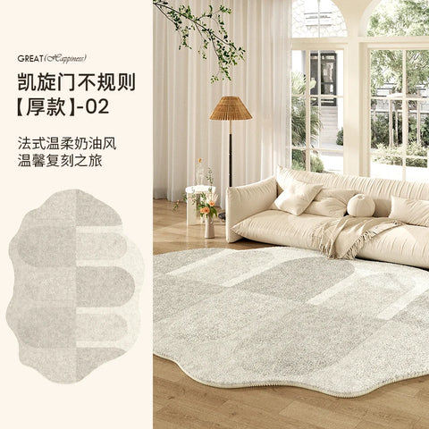 Navak Carpet French Cream Style Carpets for Living Room Irregular Shape Bedroom Decor Line Carpet Fluffy Soft Plush Rug Thick Washable Mat