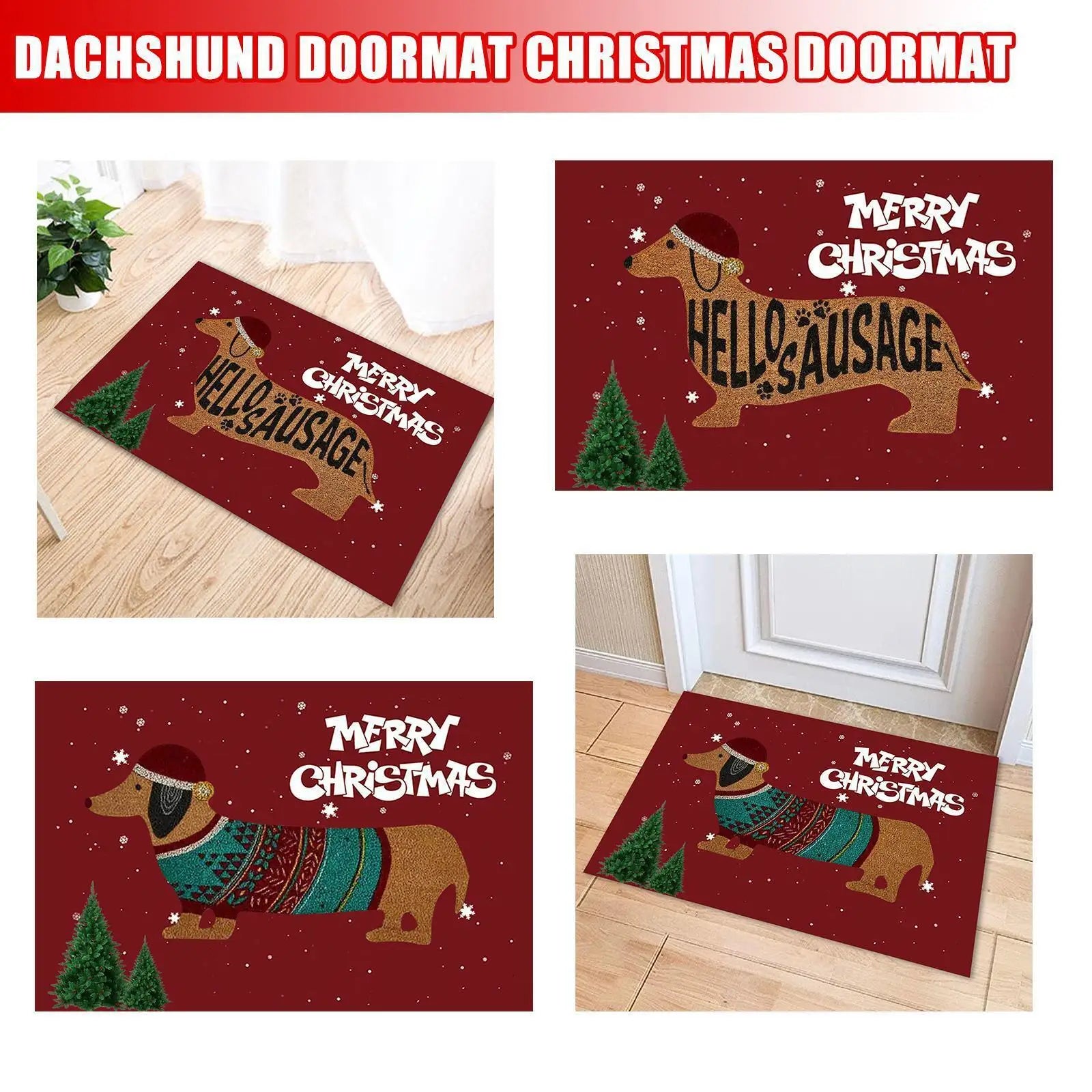 Navak Carpet Christmas Dachshund Sausage Doormat Multipurpose Front Door Rug Creative Christmas Non-Slip Blanket For Indoor Outdoor 40x60cm
