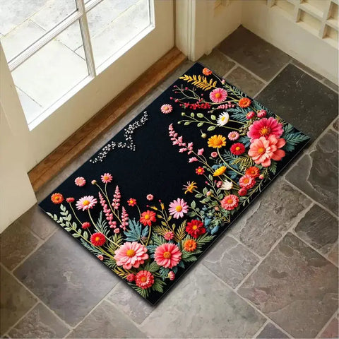 Navak Carpet "Charming Crystal Velvet Rug - Soft & Vibrant Floral Design Doormat, Non-Slip Entrance Decor, Perfect Home Accent for Spring"