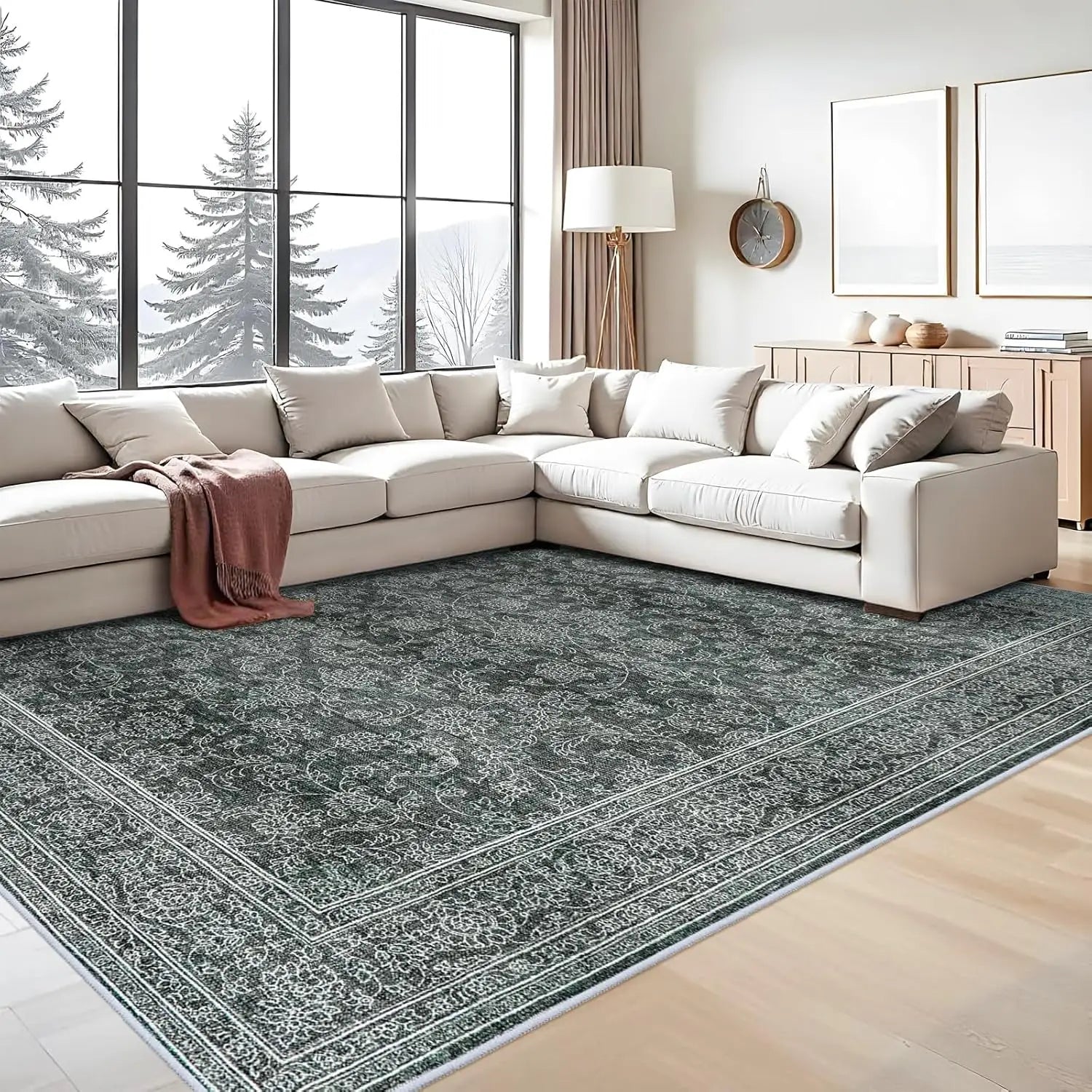 Navak Carpet Washable Oriental Area Rug  Rugs for Living Room Soft Carpet for Bedroom Waterproof Floral Distressed Indoor Stain