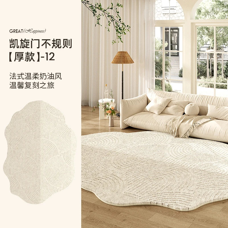 Navak Carpet French Cream Style Carpets for Living Room Irregular Shape Bedroom Decor Line Carpet Fluffy Soft Plush Rug Thick Washable Mat