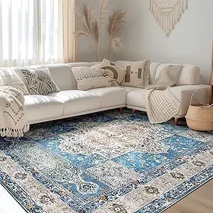 Navak Carpet Area Rugs Machine Washable No Pile Non Slip Vintage Rugs for Living Room&Bedroom&Dinning Room Bohemian Distressed Carpet I