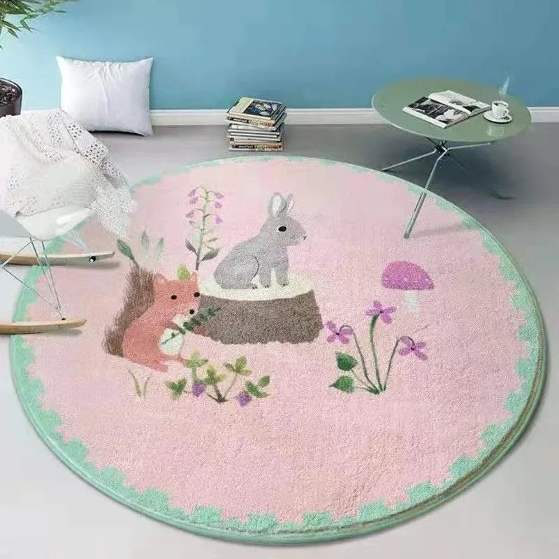 Navak Carpet Cartoon Animal Round Rug Girl Children's Room Crawling Floor Mat Bedroom Living Room