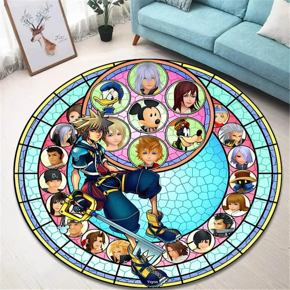 Navak Carpet K-Kingdom Heart Themed Round Carpet for Living Room and Bedroom NonSlip Floor Mat Rug for Gaming Enthusiast Birthday Gift Idea