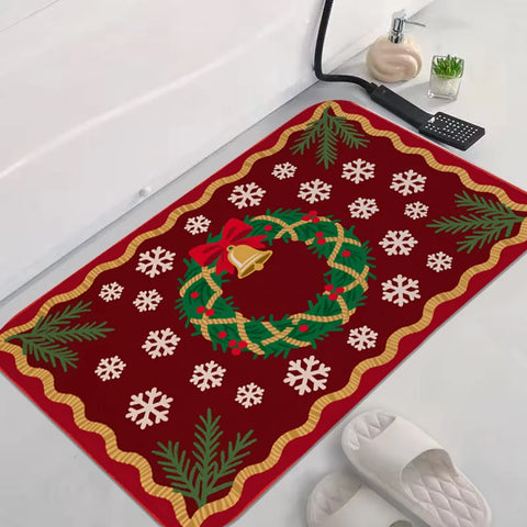 Navak Carpet Exclusive Picks Luxury Red Green Flannel Christmas Gift Rug Non-Slip Safe  Soft Holiday Floor Mat Decor,Soft Comfortable for Standing,